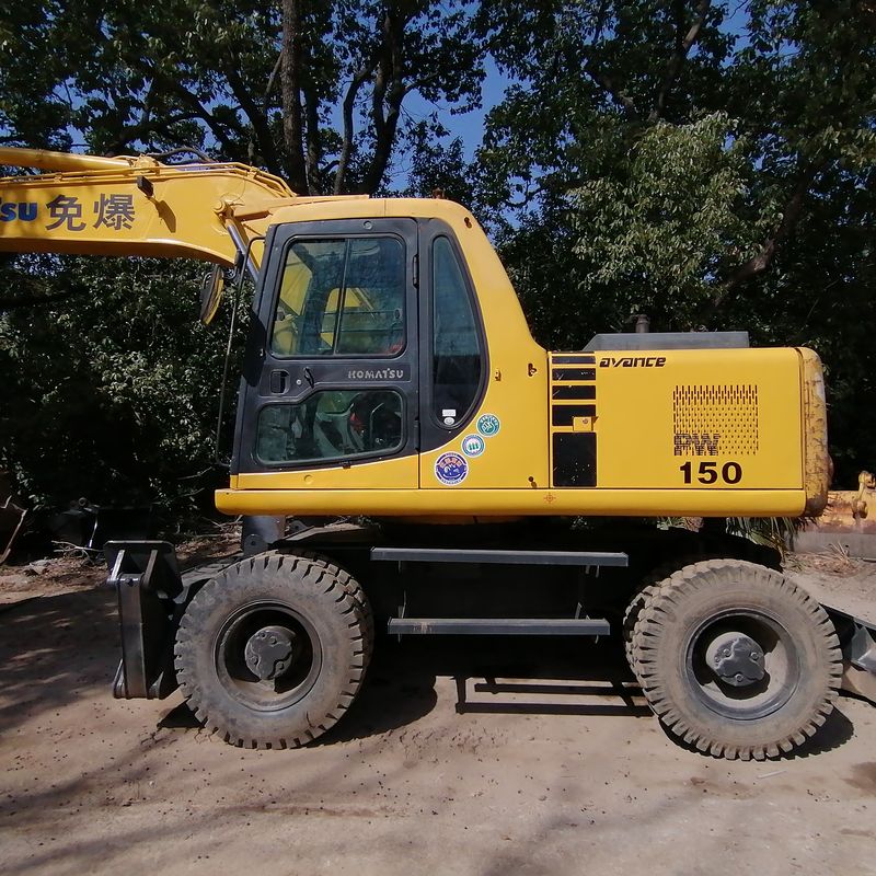 Excavadora de ruedas Komatsu PC150W-6 usada, de segunda mano, excavadora móvil de 15 toneladas de China