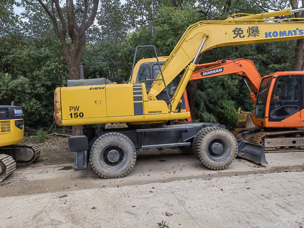 Excavadora de ruedas Komatsu PC150W-6 usada, de segunda mano, excavadora móvil de 15 toneladas de China